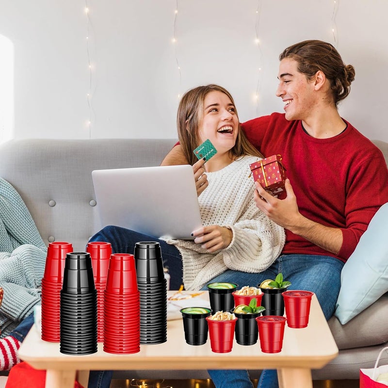 cssopenss 120 Pcs 2 oz Happy New Year shot cups Red And Black Plastic shot Glasses Happy New Year shot glasses for Drinking Tastings Served Snacks Jello Tastings and Samples - Image 4